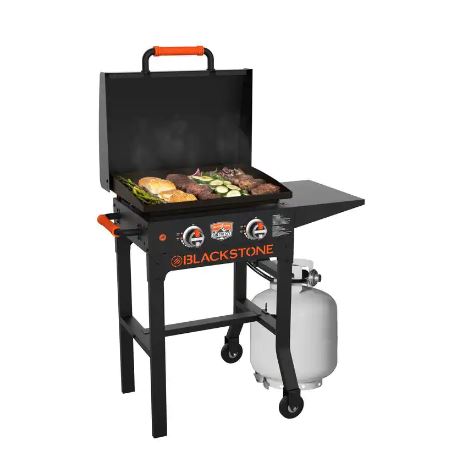 Blackstone On The Go 2-Burner Propane Gas Grill 22 in. Flat Top Griddle in Black with Hood