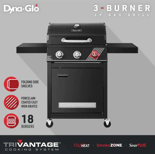Dyna-Glo 3-Burner Propane Gas Grill in Matte Black with TriVantage Multifunctional Cooking System