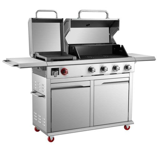 Dyna-Glo 4-Burner Propane Gas Grill in Stainless Steel with Griddle
