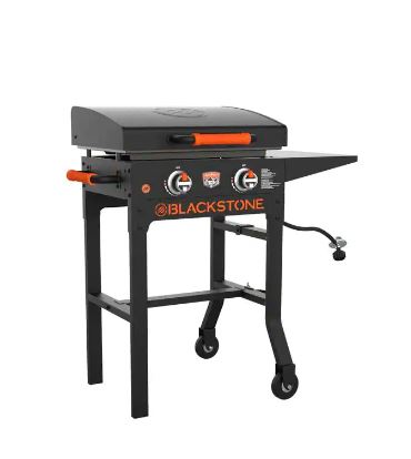 Blackstone On The Go 2-Burner Propane Gas Grill 22 in. Flat Top Griddle in Black with Hood
